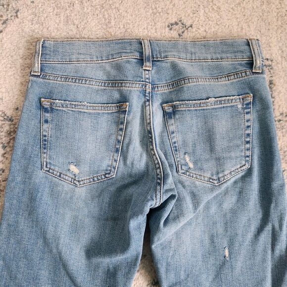 Zara Faux Pearl Embellished Skinny Jeans Size 4 Low Rise Ribbon Distressed Crop - Picture 7 of 13